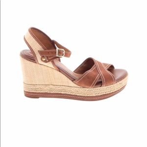 Clarks Brown Leather Wedge Heel Strappy Sandal